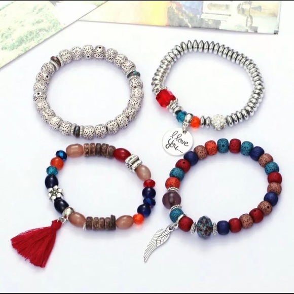 SET/4 Beaded Boho Hippie Bracelets Fashion Love - Picture 2 of 11